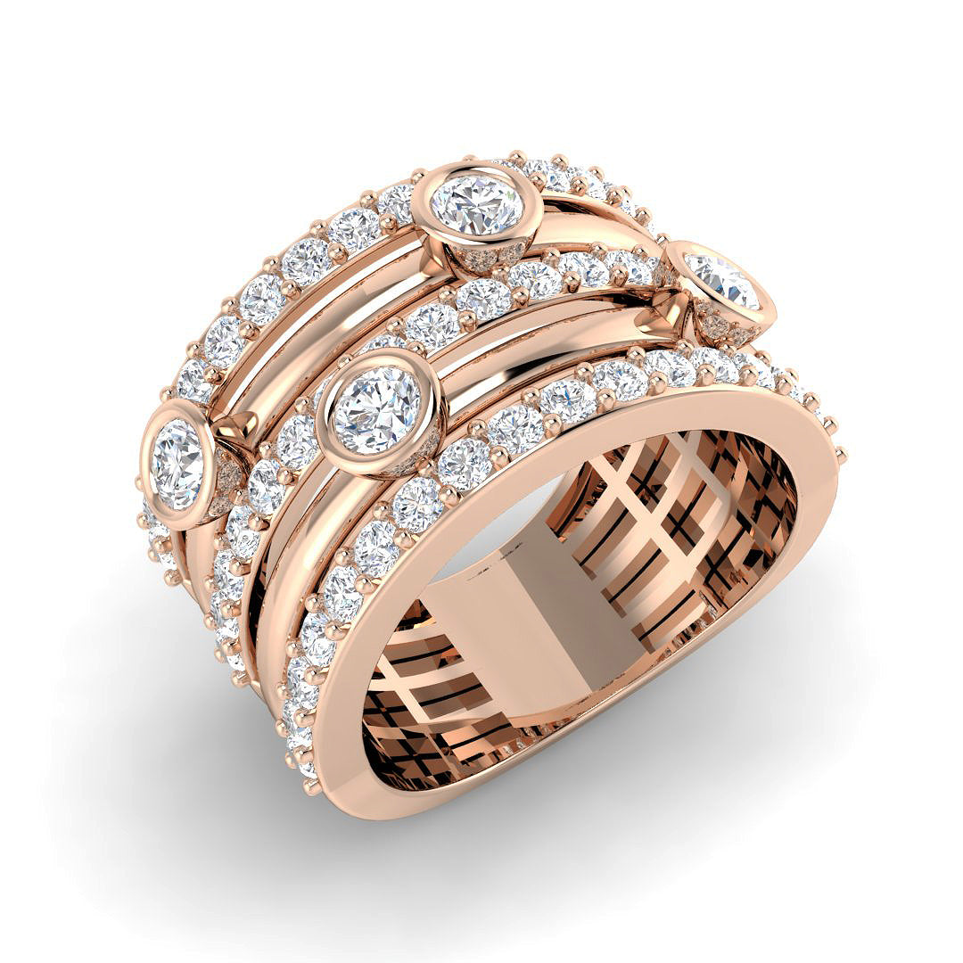 Lab Grown Diamond Bubble Ring with Bezel Set Rows in 10K/14K gold and platinum with certified lab-grown or natural diamonds