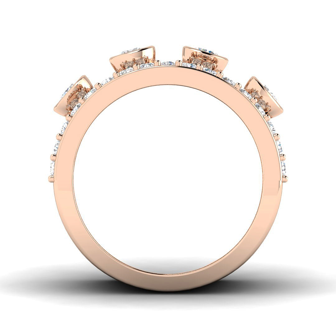 Lab Grown Diamond Bubble Ring with Bezel Set Rows in 10K/14K gold and platinum with certified lab-grown or natural diamonds