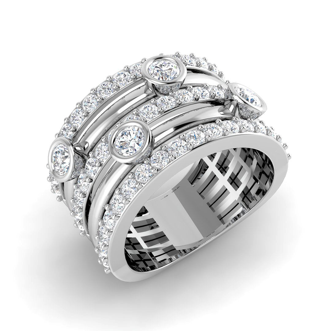 Lab Grown Diamond Bubble Ring with Bezel Set Rows in 10K/14K gold and platinum with certified lab-grown or natural diamonds