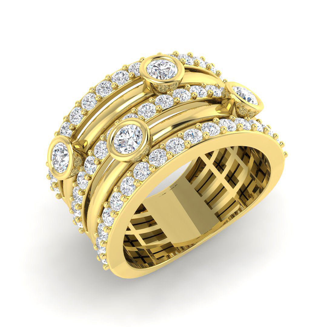 Lab Grown Diamond Bubble Ring with Bezel Set Rows in 10K/14K gold and platinum with certified lab-grown or natural diamonds