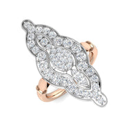 Vintage Elongated Cluster Diamond Ring 1.25ct in 10K/14K gold and platinum with certified lab-grown or natural diamonds