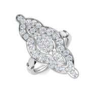 Vintage Elongated Cluster Diamond Ring 1.25ct in 10K/14K gold and platinum with certified lab-grown or natural diamonds