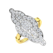 Vintage Elongated Cluster Diamond Ring 1.25ct in 10K/14K gold and platinum with certified lab-grown or natural diamonds