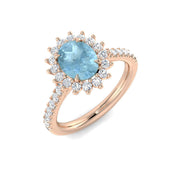 Oval Cut Aquamarine Ring with Diamond Cluster Halo - Gold & in 10K/14K gold and platinum with certified lab-grown or natural diamonds
