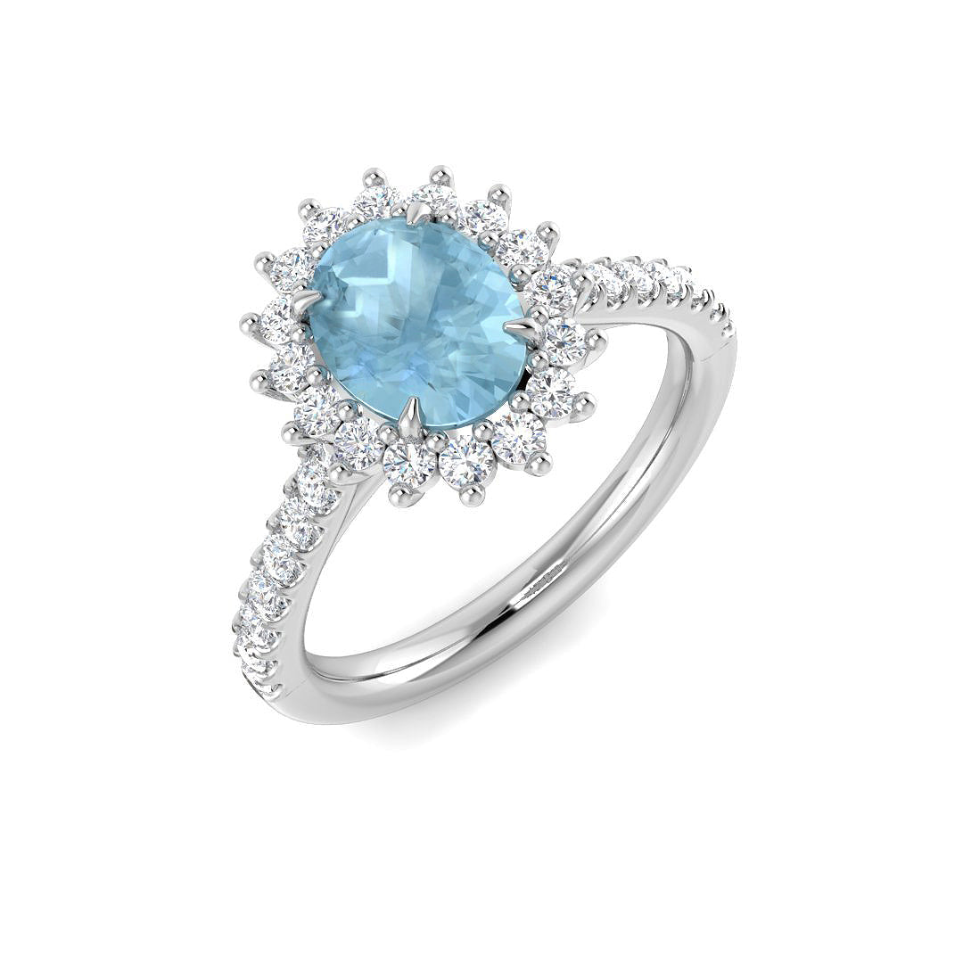 Oval Cut Aquamarine Ring with Diamond Cluster Halo - Gold & in 10K/14K gold and platinum with certified lab-grown or natural diamonds