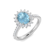 Oval Cut Aquamarine Ring with Diamond Cluster Halo - Gold & in 10K/14K gold and platinum with certified lab-grown or natural diamonds