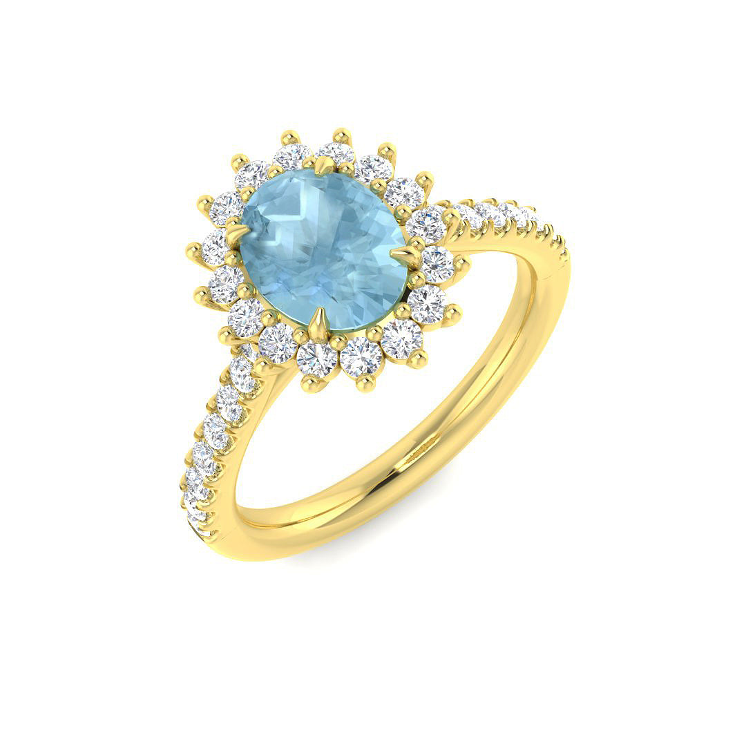 Oval Cut Aquamarine Ring with Diamond Cluster Halo - Gold & in 10K/14K gold and platinum with certified lab-grown or natural diamonds