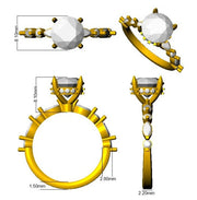 Round Diamond Ring with Marquise & Side Stones in 10K/14K gold and platinum with certified lab-grown or natural diamonds