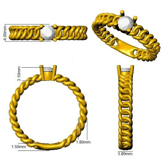 Chain-Link Round Diamond Solitaire Ring in 10K/14K gold and platinum with certified lab-grown or natural diamonds