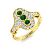 Trio Set Emerald Diamond Halo Ring with Vintage Milgrain Design in 10K/14K gold and platinum with certified lab-grown or natural diamonds