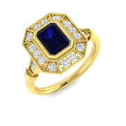 Vintage Cushion Blue Sapphire Halo Ring with Milgrain Detail in 10K/14K gold and platinum with certified lab-grown or natural diamonds