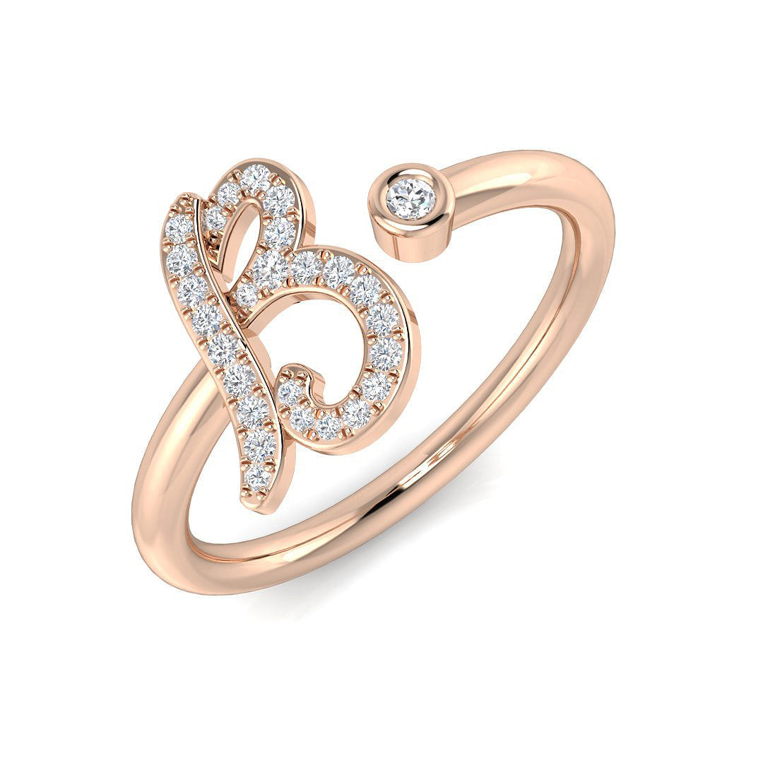 0.15ct Diamond B Initial Ring in 10K/14K gold and platinum with certified lab-grown or natural diamonds