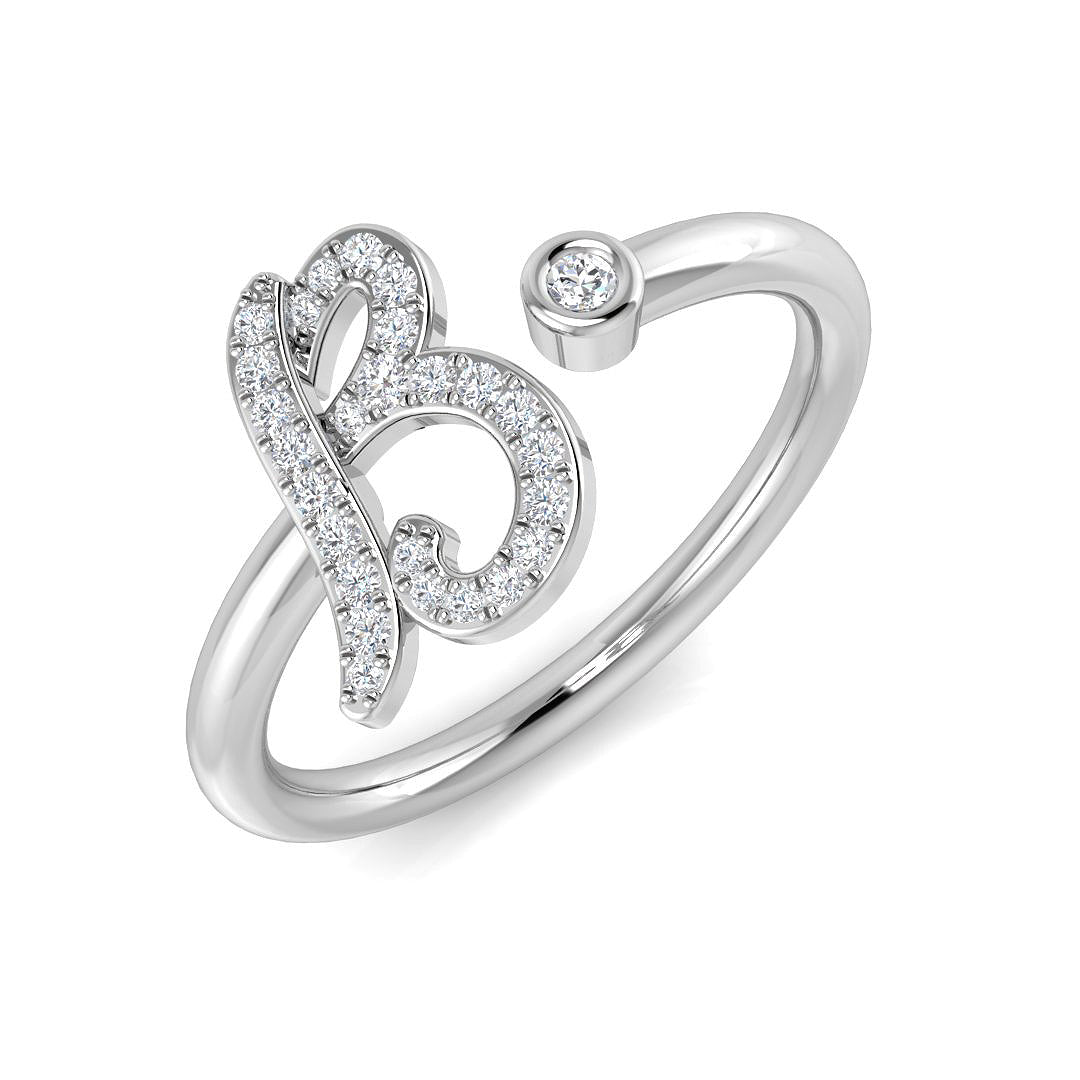 0.15ct Diamond B Initial Ring in 10K/14K gold and platinum with certified lab-grown or natural diamonds