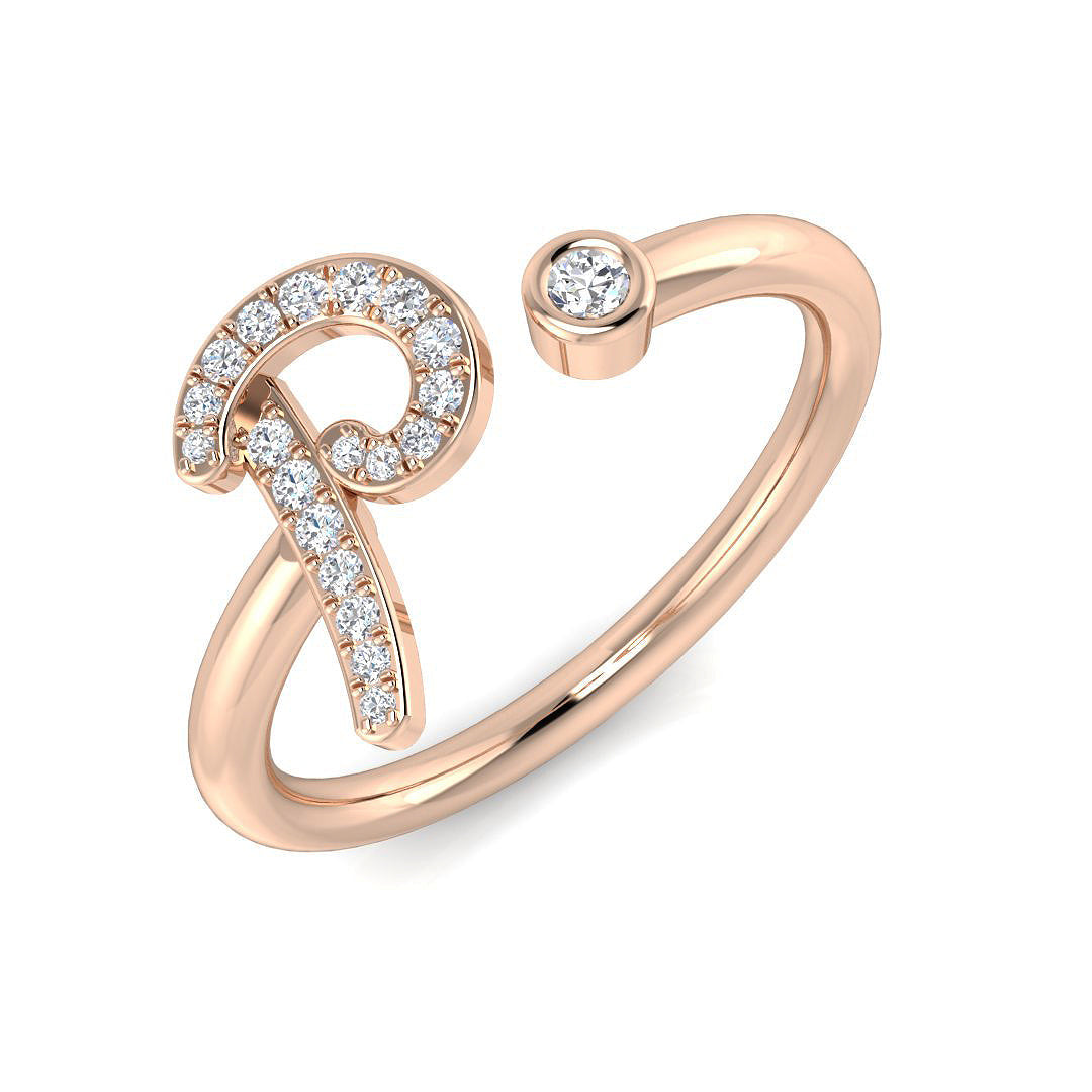 0.10ct Pavé Diamond P Initial Ring in 10K/14K gold and platinum with certified lab-grown or natural diamonds