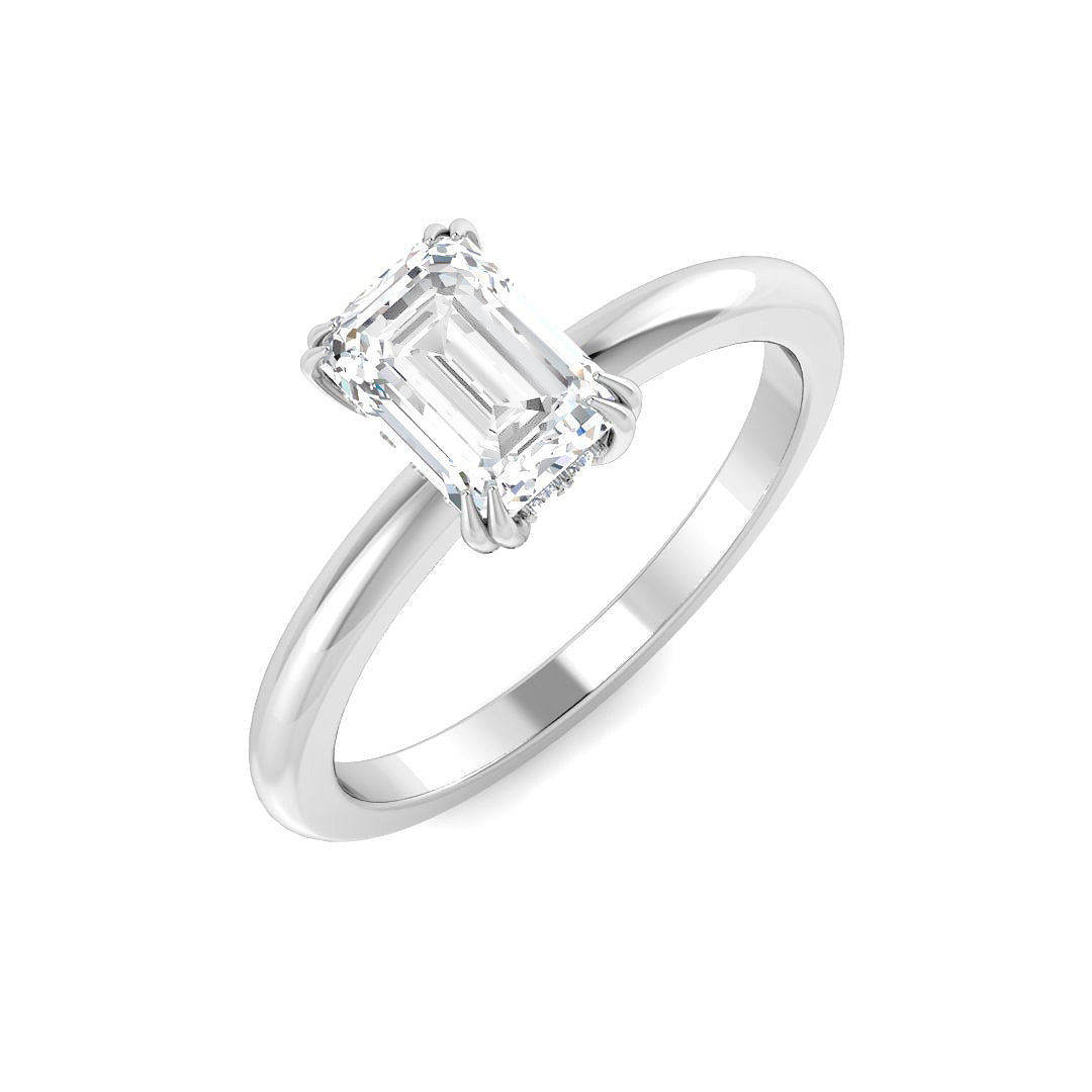 Elegant Emerald Cut Diamond Solitaire Ring in 10K/14K gold and platinum with certified lab-grown or natural diamonds