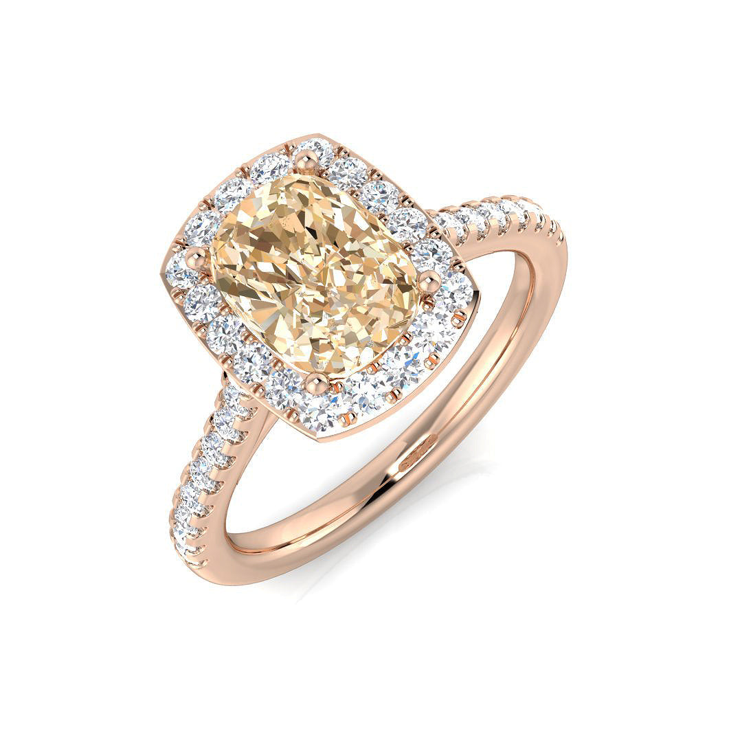 Cushion Cut Morganite Gemstone Halo Engagement Ring with Natural Round Diamond in 10K/14K gold and platinum with certified lab-grown or natural diamonds