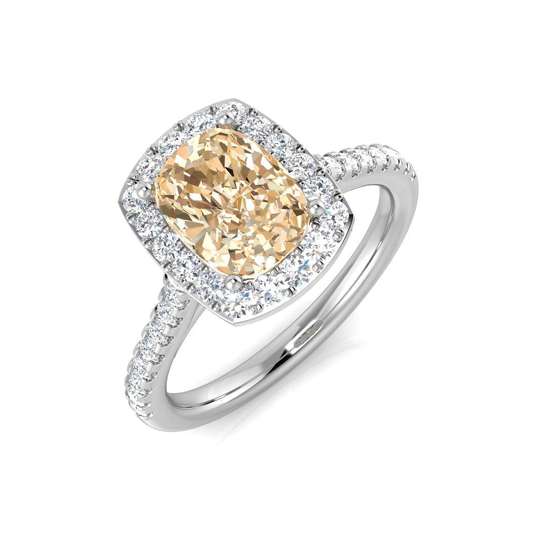 Cushion Cut Morganite Gemstone Halo Engagement Ring with Natural Round Diamond in 10K/14K gold and platinum with certified lab-grown or natural diamonds