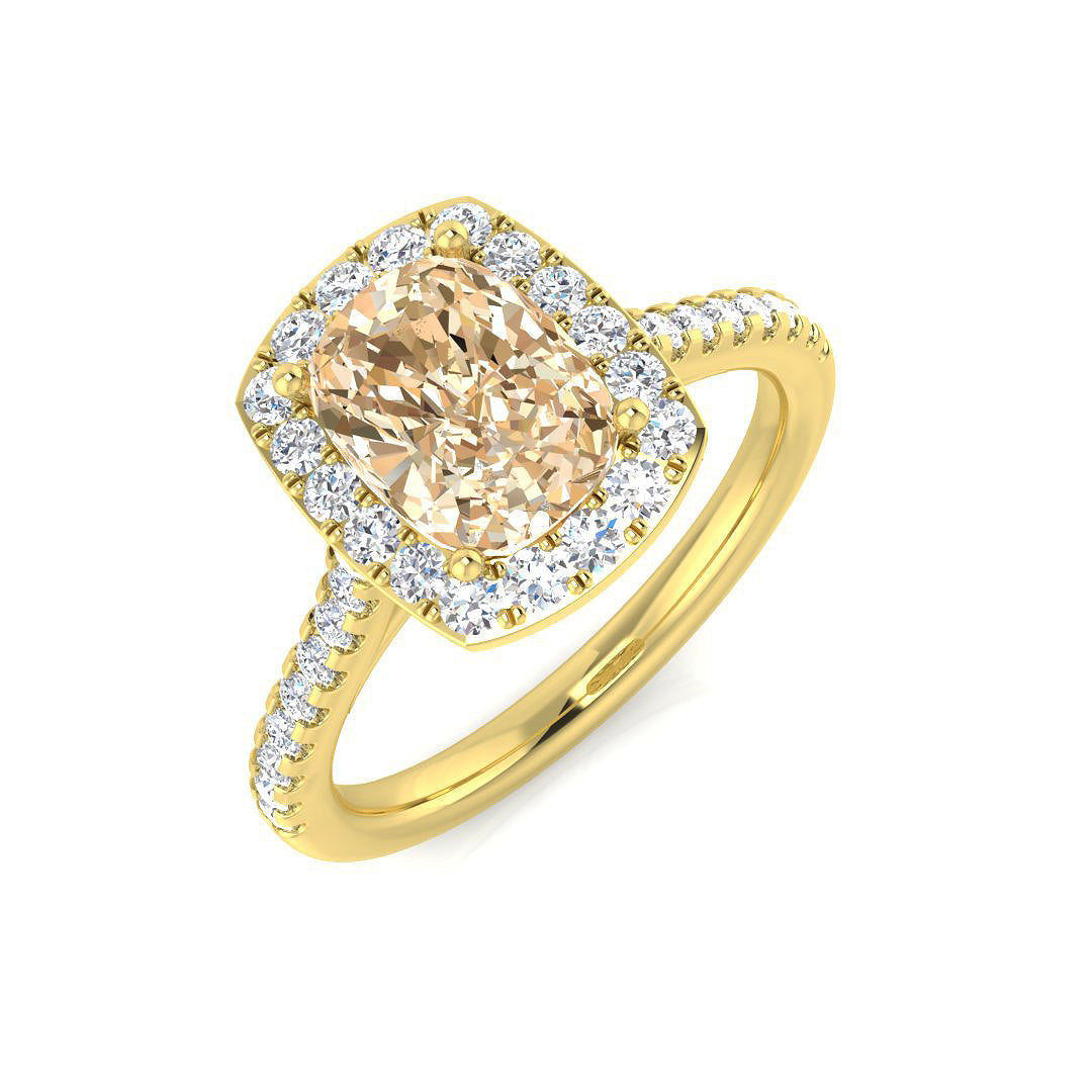 Cushion Cut Morganite Gemstone Halo Engagement Ring with Natural Round Diamond in 10K/14K gold and platinum with certified lab-grown or natural diamonds