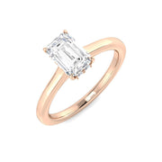 Emerald Cut Diamond Ring with Hidden Halo in 10K/14K gold and platinum with certified lab-grown or natural diamonds