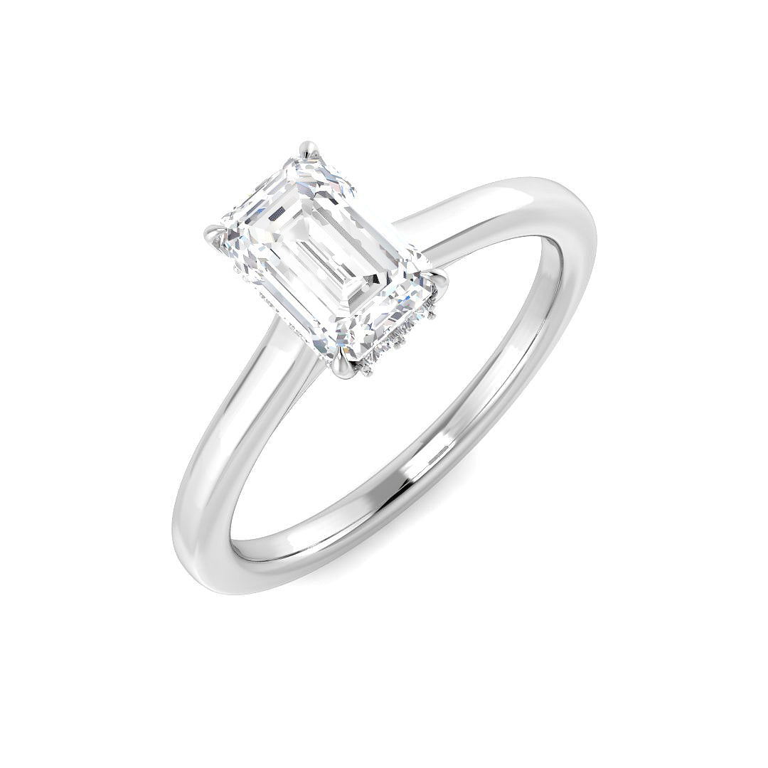 Emerald Cut Diamond Ring with Hidden Halo in 10K/14K gold and platinum with certified lab-grown or natural diamonds