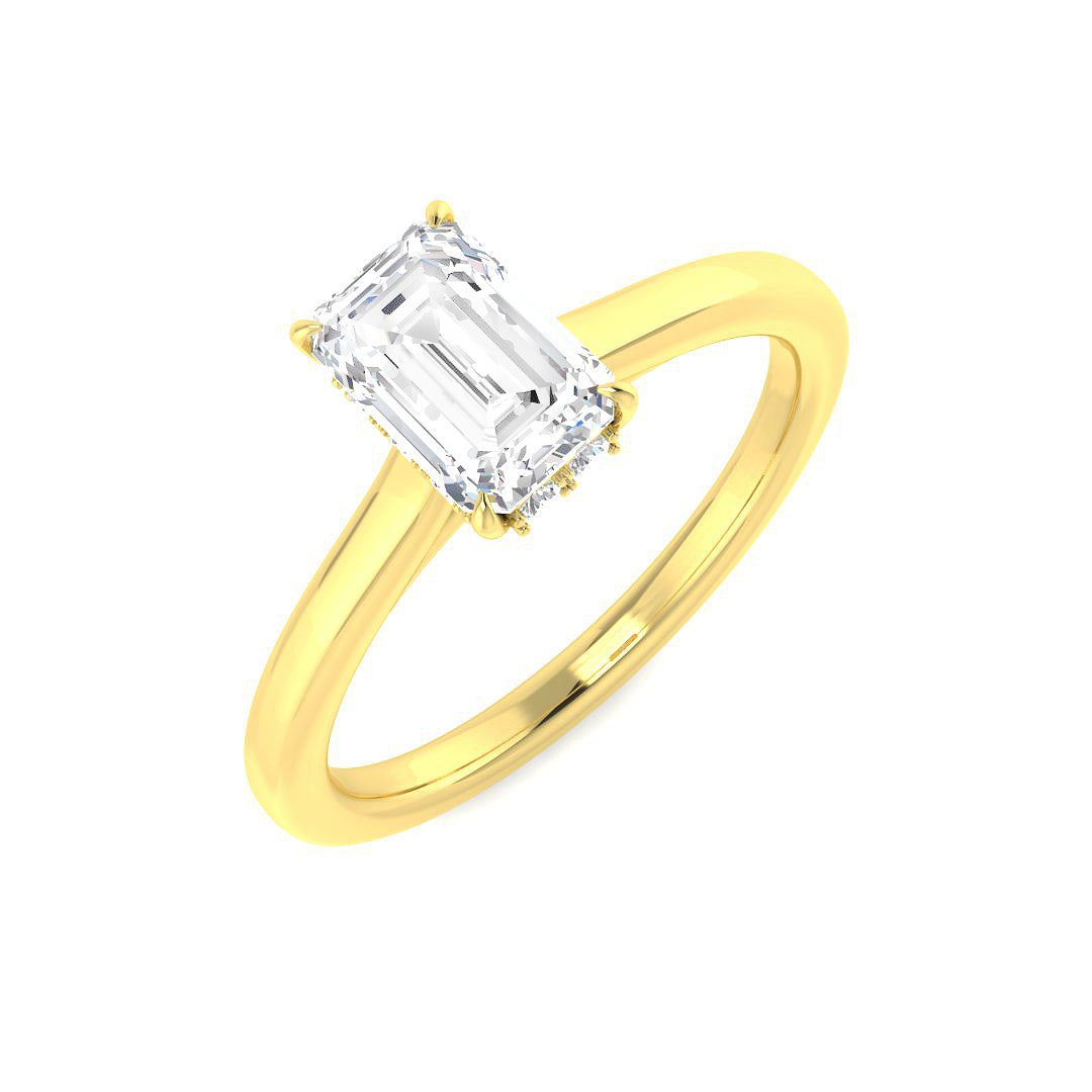 Emerald Cut Diamond Ring with Hidden Halo in 10K/14K gold and platinum with certified lab-grown or natural diamonds