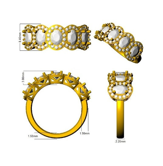 Lab Grown Oval Cut Diamond 5 Stone Ring in Halo Style in 10K/14K gold and platinum with certified lab-grown or natural diamonds