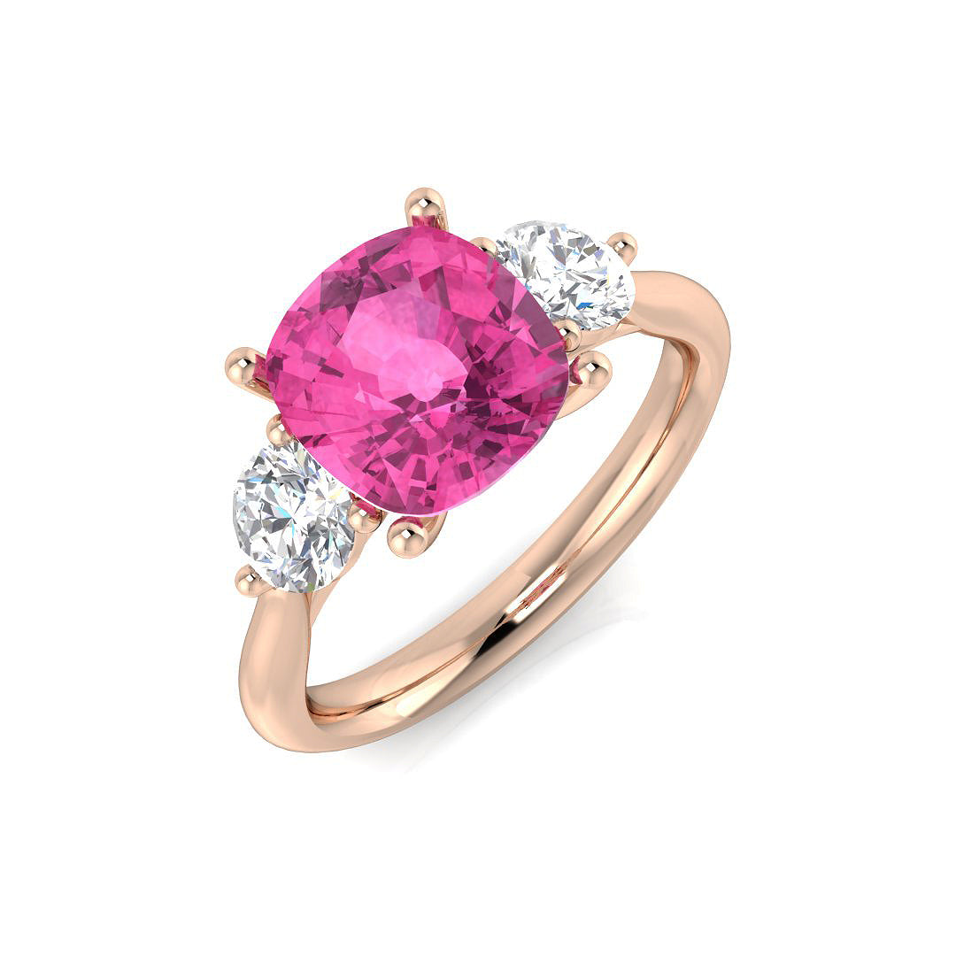 Lab-Grown 3.5ct Pink Sapphire & Diamond Engagement Ring in 10K/14K gold and platinum with certified lab-grown or natural diamonds