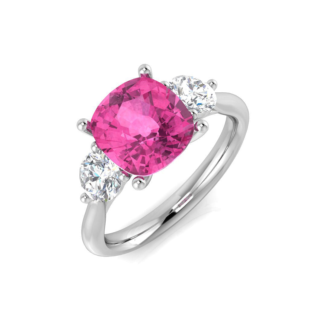 Lab-Grown 3.5ct Pink Sapphire & Diamond Engagement Ring in 10K/14K gold and platinum with certified lab-grown or natural diamonds