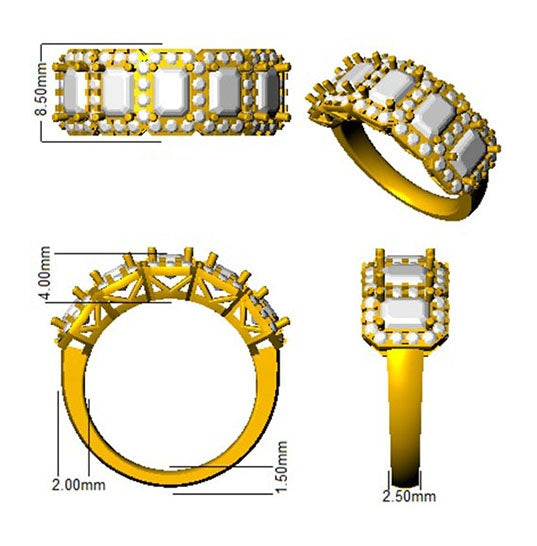 Diamond 5 Stone Emerald & Round Cut Diamond Ring in 10K/14K gold and platinum with certified lab-grown or natural diamonds