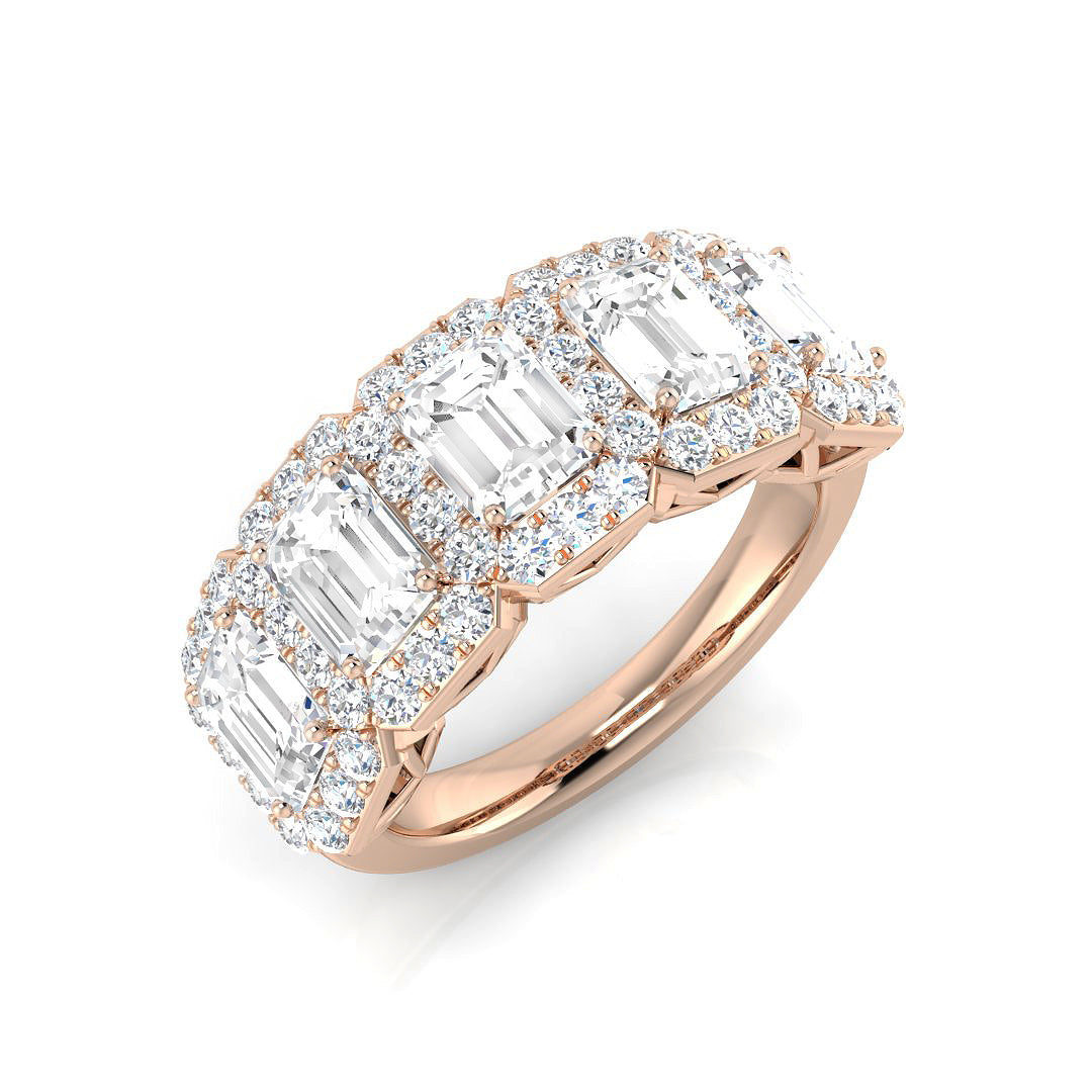 Diamond 5 Stone Emerald & Round Cut Diamond Ring in 10K/14K gold and platinum with certified lab-grown or natural diamonds