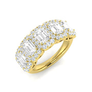 Diamond 5 Stone Emerald & Round Cut Diamond Ring in 10K/14K gold and platinum with certified lab-grown or natural diamonds