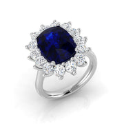 Blue Sapphire Cluster Ring in Cushion Cut with Natural Pave Diamond in 10K/14K gold and platinum with certified lab-grown or natural diamonds