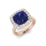 Cushion Cut Tanzanite Halo Diamond Ring - Gold & in 10K/14K gold and platinum with certified lab-grown or natural diamonds