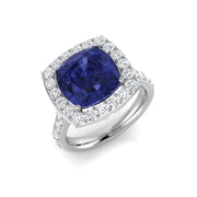 Cushion Cut Tanzanite Halo Diamond Ring - Gold & in 10K/14K gold and platinum with certified lab-grown or natural diamonds
