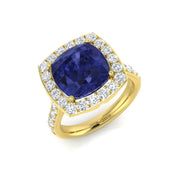 Cushion Cut Tanzanite Halo Diamond Ring - Gold & in 10K/14K gold and platinum with certified lab-grown or natural diamonds