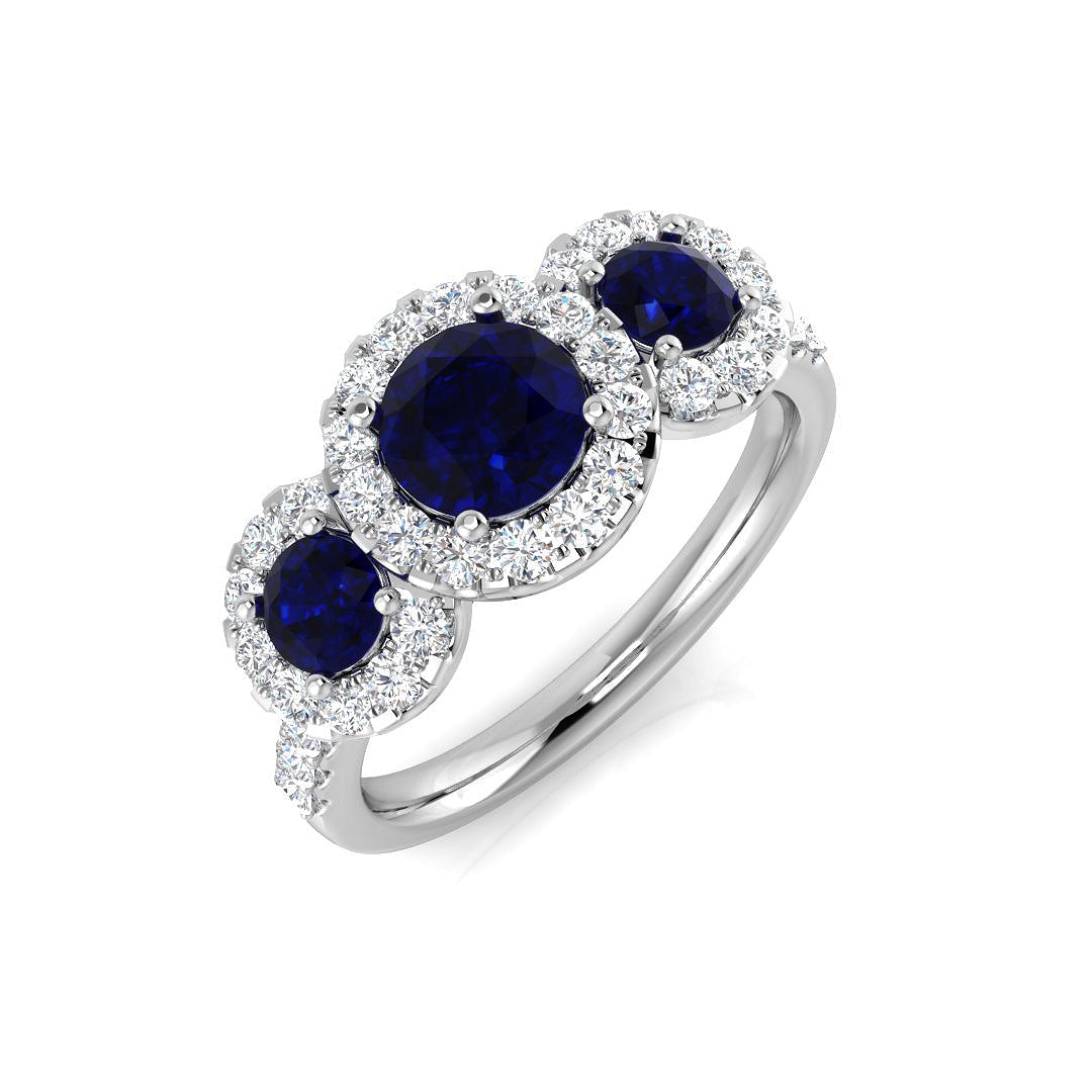 Blue Sapphire Halo Ring with Natural Diamonds in 10K/14K gold and platinum with certified lab-grown or natural diamonds