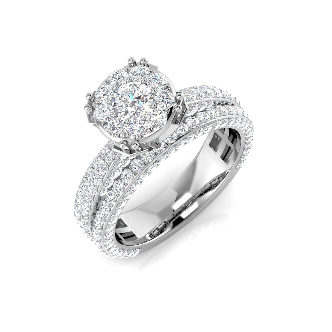2ct Round Diamond Cluster Ring with Split Pavé Band in 10K/14K gold and platinum with certified lab-grown or natural diamonds