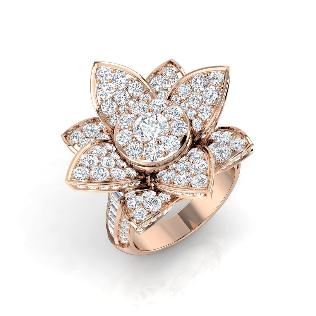 Floral Diamond Ring in 10K/14K gold and platinum with certified lab-grown or natural diamonds