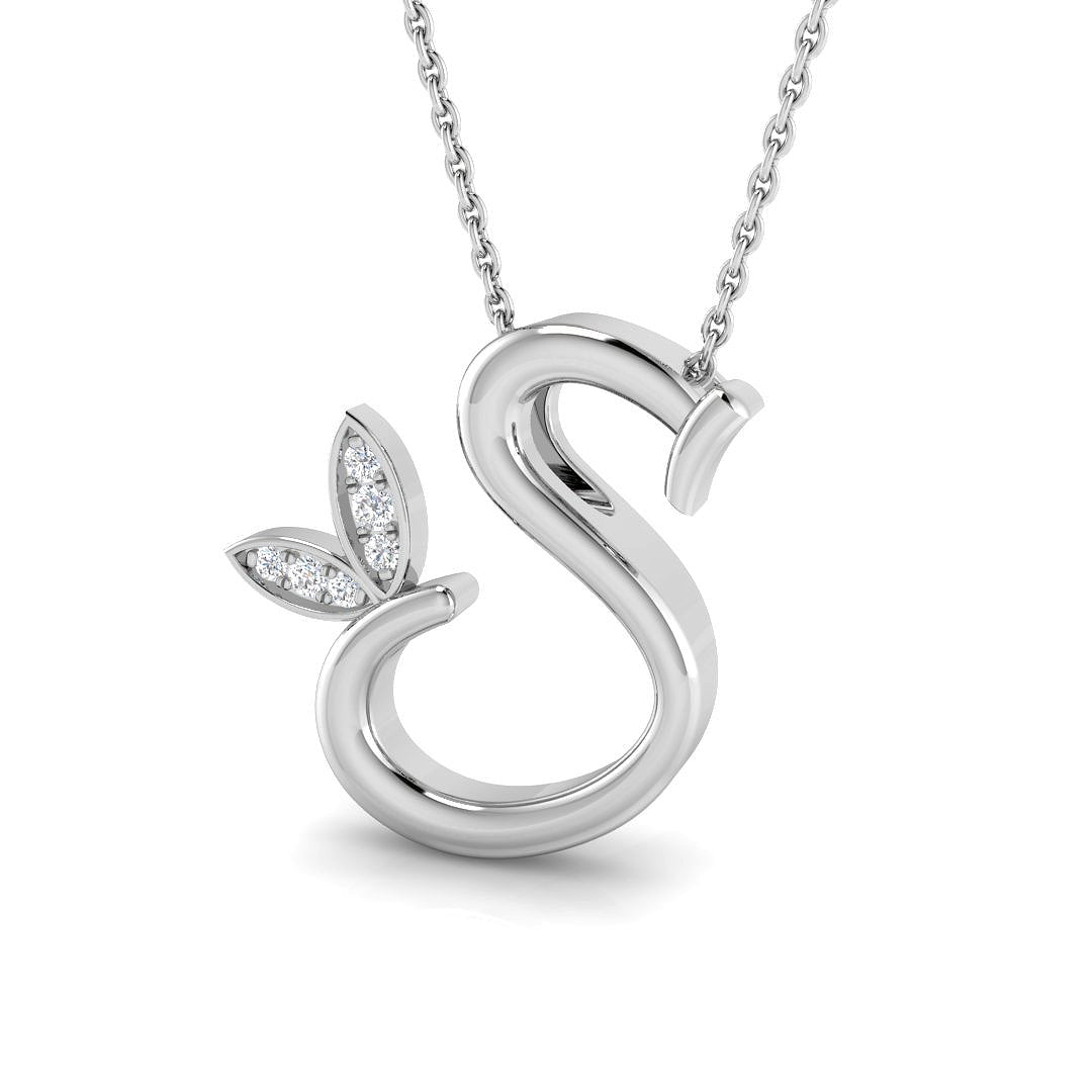 Initial Diamond Pendant Necklace with Leaf Design in 10K/14K gold and platinum with certified lab-grown or natural diamonds