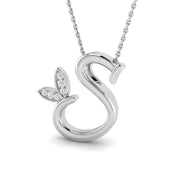 Initial Diamond Pendant Necklace with Leaf Design in 10K/14K gold and platinum with certified lab-grown or natural diamonds