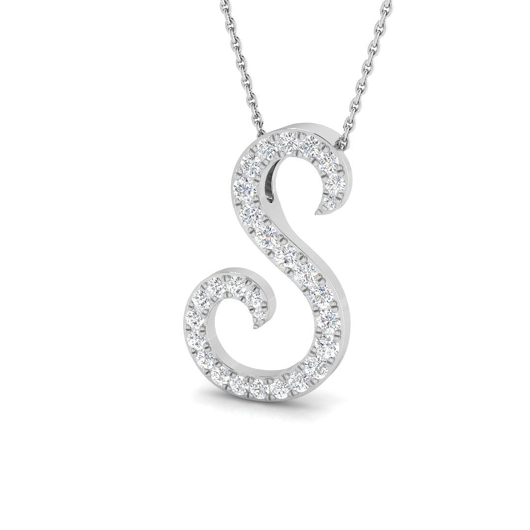 Diamond Script Initial Pendant Necklace Without Chain in 10K/14K gold and platinum with certified lab-grown or natural diamonds