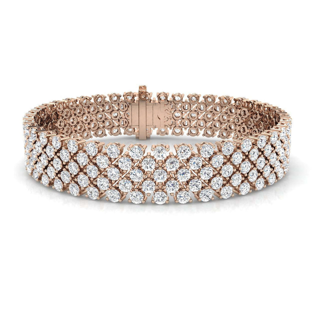 Multi Row Natural Diamond Tennis Bracelet with Box Clasp & Safety Lock in 10K/14K gold and platinum with certified lab-grown or natural diamonds