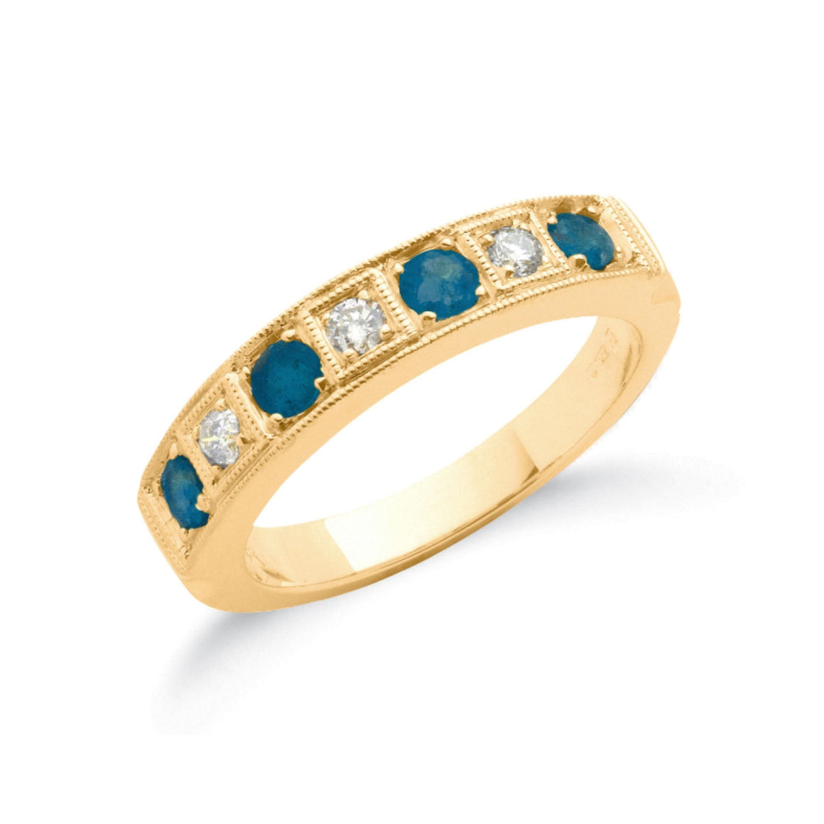 Sapphire Half Eternity Ring with Round Natural Diamond in 10K/14K gold and platinum with certified lab-grown or natural diamonds