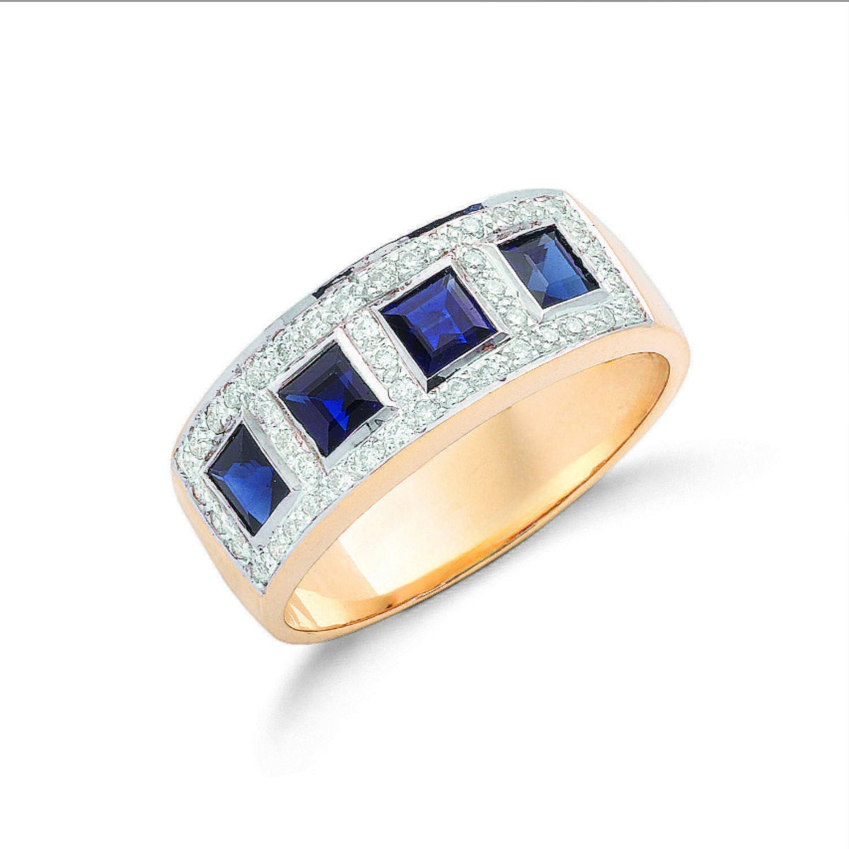 Sapphire Half Eternity Ring Princess Cut with Diamonds in 10K/14K gold and platinum with certified lab-grown or natural diamonds