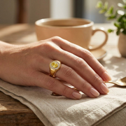 Oval Yellow Diamond Halo Signet Ring with Natural Diamond Surround in 10K/14K gold and platinum with certified lab-grown or natural diamonds