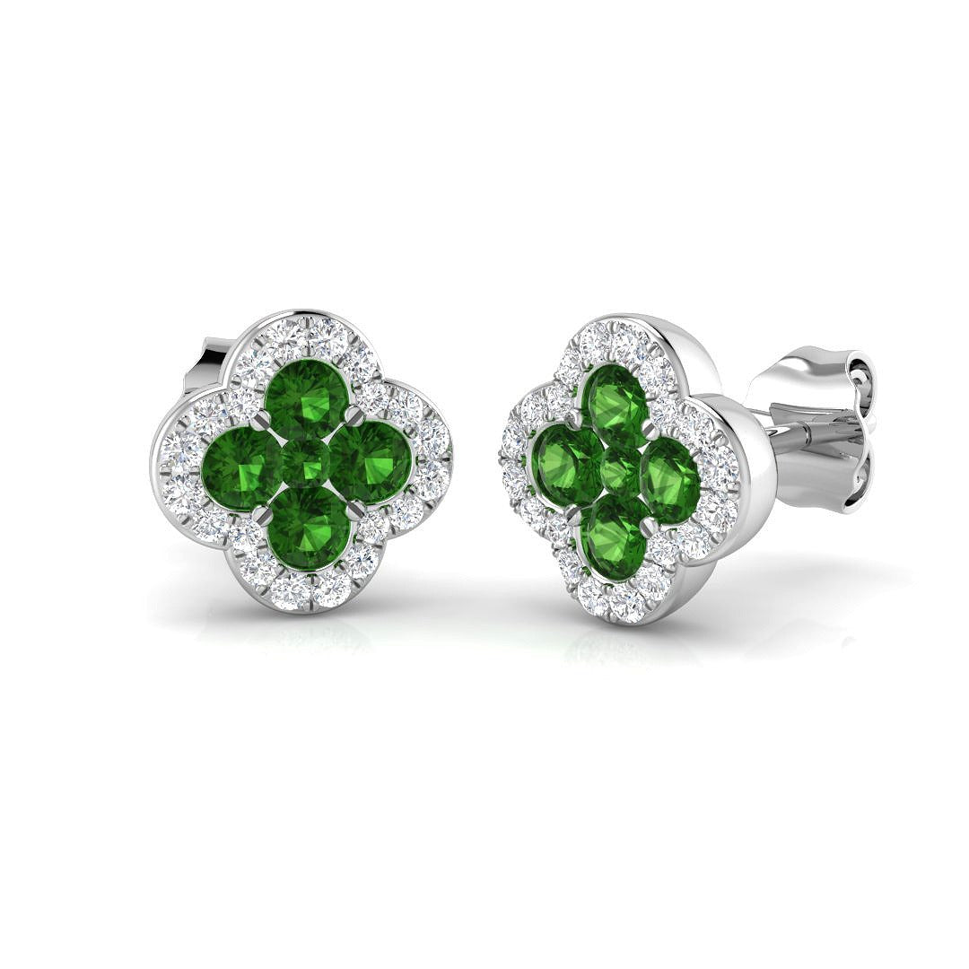 Stud - Tsavorite Birthstone & Natural Diamond Earrings in 10K/14K gold and platinum with certified lab-grown or natural diamonds