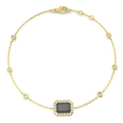 Solitaire Emerald Cut Black Stone with Natural Diamond Halo Chain Bracelet in 10K/14K gold and platinum with certified lab-grown or natural diamonds