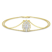 Natural Solitaire Pear Cut Diamond Halo Double Chain Bracelet in Platinum with Lobster Claw in 10K/14K gold and platinum with certified lab-grown or natural diamonds