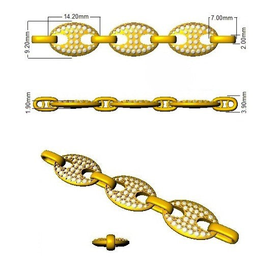 Natural Diamond Puff Link Bracelet with Pave Set Oval Links & Box Clasp in 10K/14K gold and platinum with certified lab-grown or natural diamonds