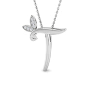 Initial Diamond Pendant Necklace with Leaf Design in 10K/14K gold and platinum with certified lab-grown or natural diamonds